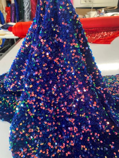 Iridescent Sequin on Velvet Blue