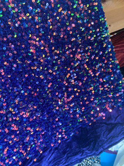 Iridescent Sequin on Velvet Blue
