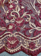 Burgundy Embroidered Glitter Floral Scalloped Lace