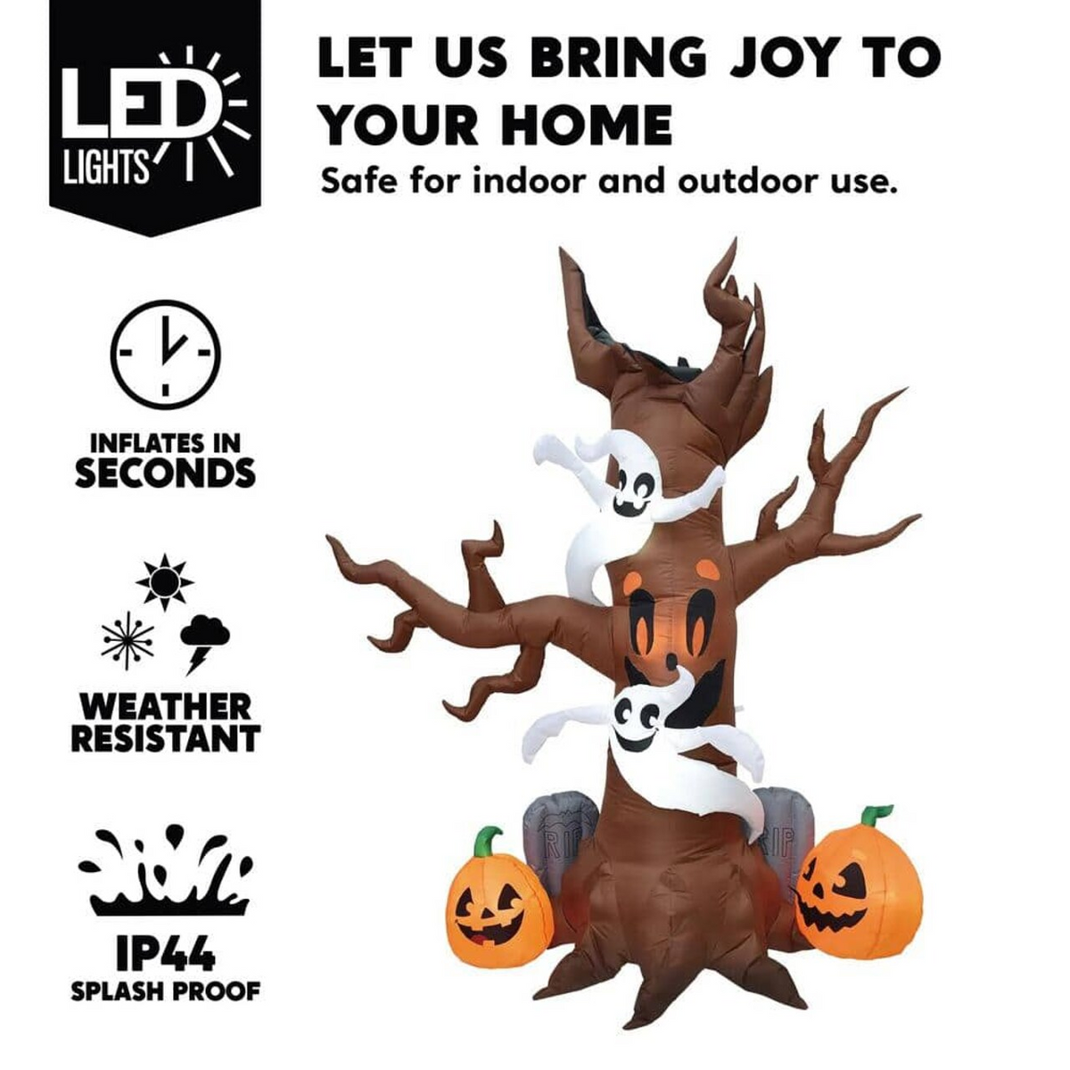 8 FT Halloween Inflatable Scary Tree with Ghosts Pumpkins and Tombstone