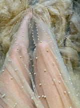 Champagne Pearl Beaded Glitter Tulle
