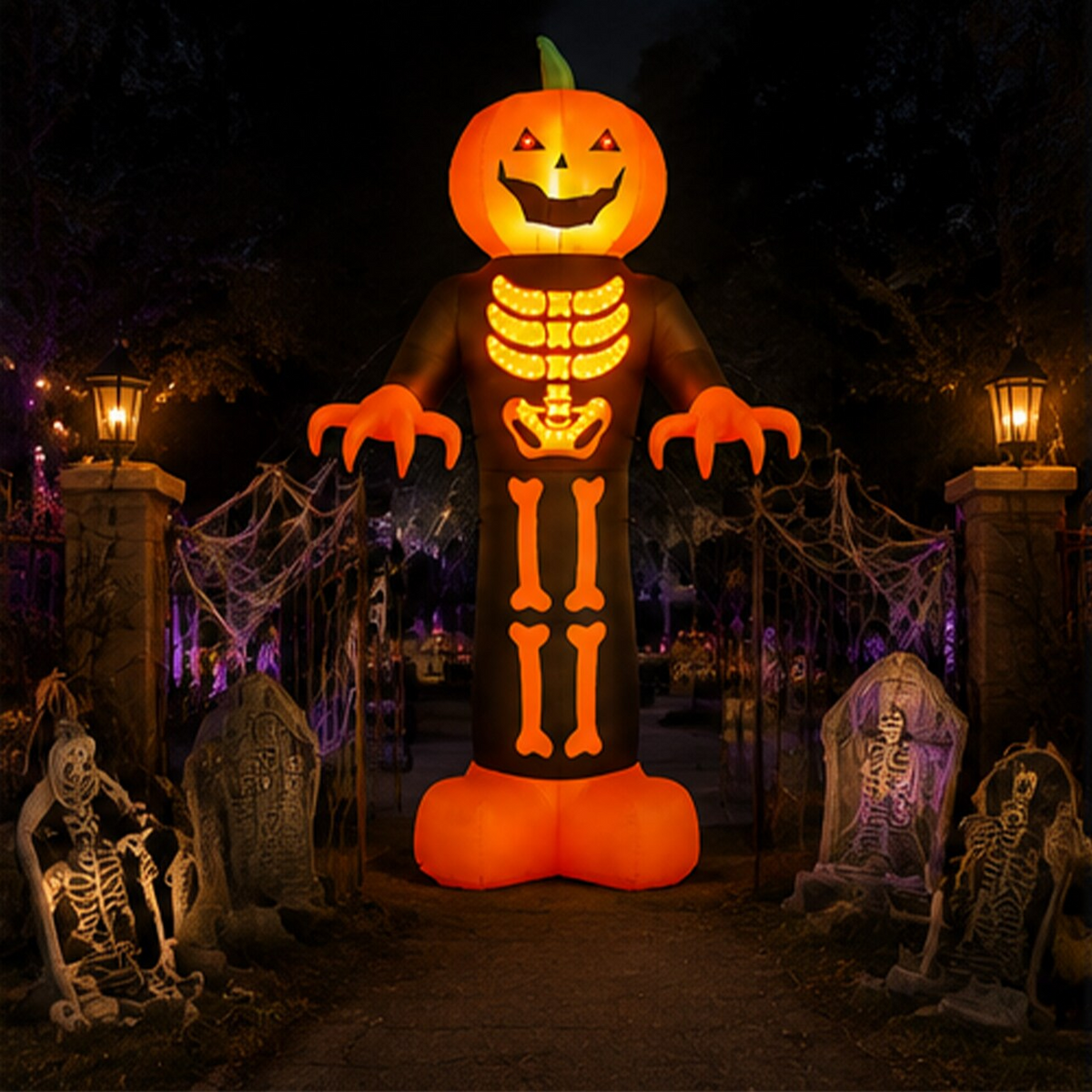 12 ft Inflatable Pumpkin Skeleton Reaper with LED Lights