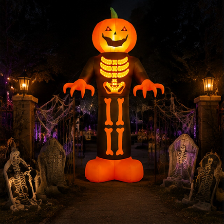 12 ft Inflatable Pumpkin Skeleton Reaper with LED Lights