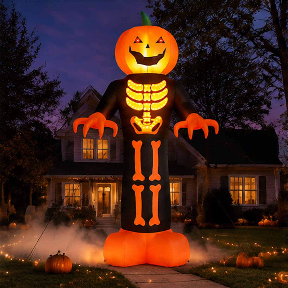 12 ft Inflatable Pumpkin Skeleton Reaper with LED Lights