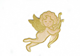 Embroidered Cupid Iron-On Applique Gold 3.5 x 5.25