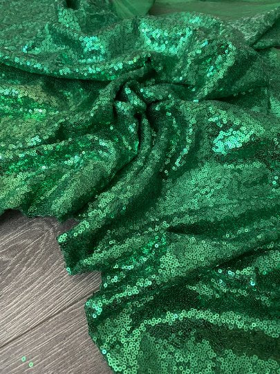 Stretch Sequin on Mesh Green