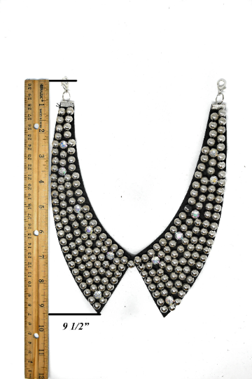 Beaded Necklace Applique Silver Rhinestones 9.5"