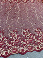 Burgundy Embroidered Glitter Floral Scalloped Lace