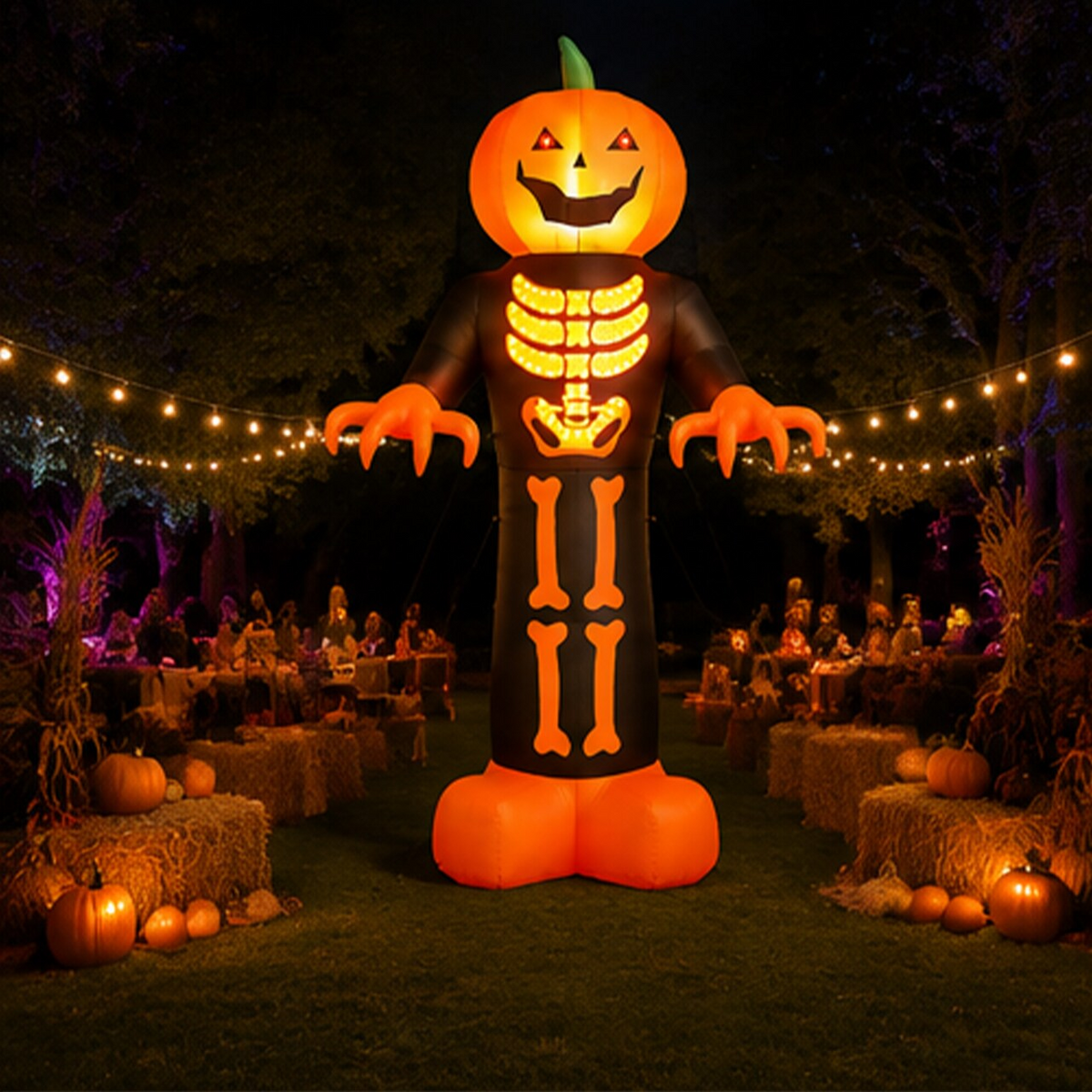 12 ft Inflatable Pumpkin Skeleton Reaper with LED Lights
