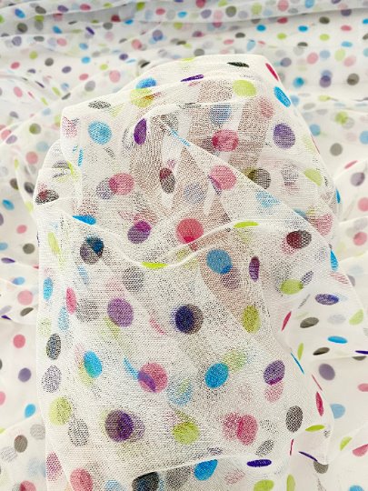 Printed Tulle Multicolor Polka Dot