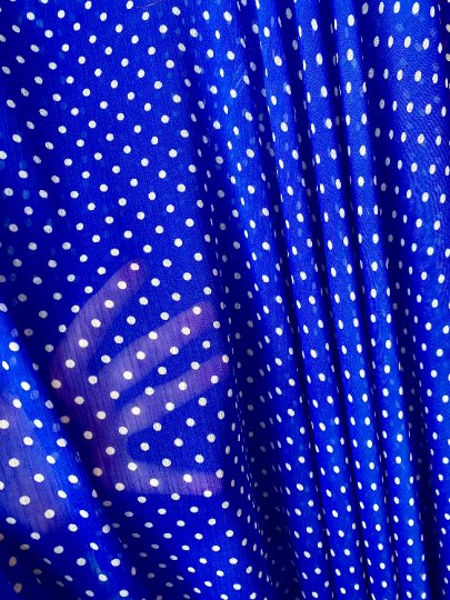 Printed Chiffon Blue Polka Dot