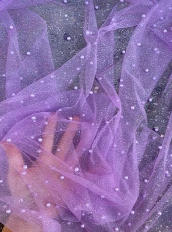 Stretch Lilac Pearl Beaded Tulle