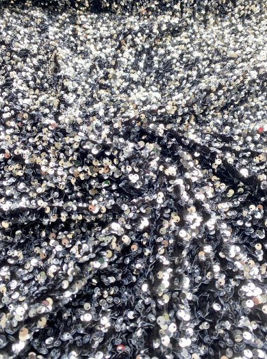 Stretch Sequin on Velvet Silver/Black