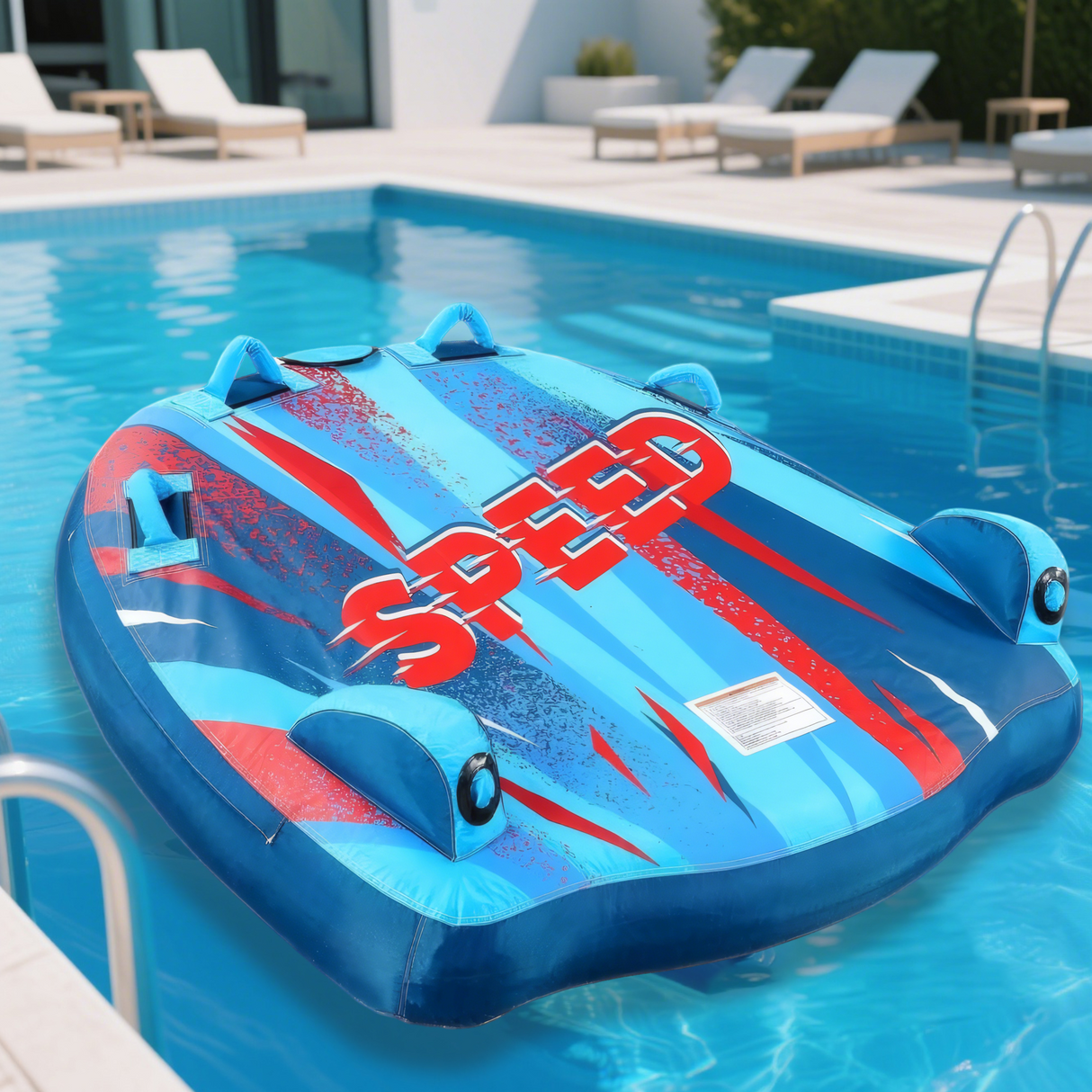 Towable Tube for Boating 1-2 Rider Inflatable Water Sports Tube with Heavy Duty 840D Nylon Cover, PVC Bladder, Padded Handles, Safety Air Valve, Bolster Fins for Lake & Ocean Boating