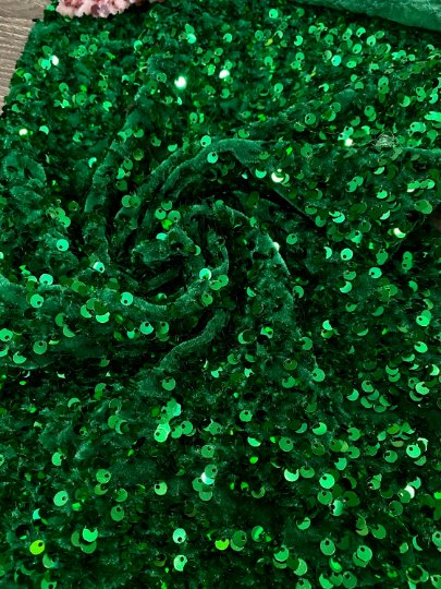Stretch Sequin on Velvet Emerald Green