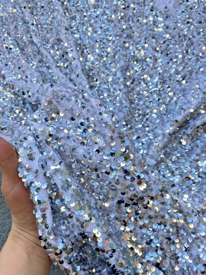 Stretch Sequin on Velvet Silver White