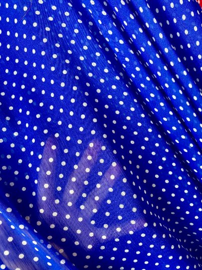 Printed Chiffon Blue Polka Dot