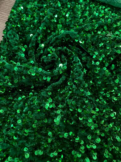 Stretch Sequin on Velvet Emerald Green