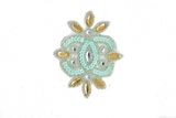 Embroidered Applique Mint Green Gold Floral Rhinestone 4x3