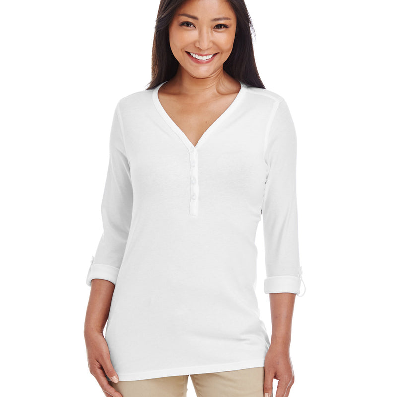 Ladies' Perfect Fit Y-Placket Convertible Sleeve Knit Top
