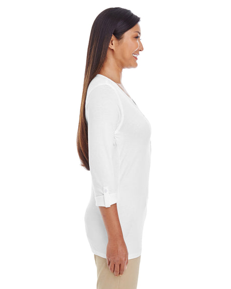 Ladies' Perfect Fit Y-Placket Convertible Sleeve Knit Top