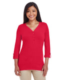 Ladies' Perfect Fit Y-Placket Convertible Sleeve Knit Top