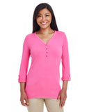 Ladies' Perfect Fit Y-Placket Convertible Sleeve Knit Top