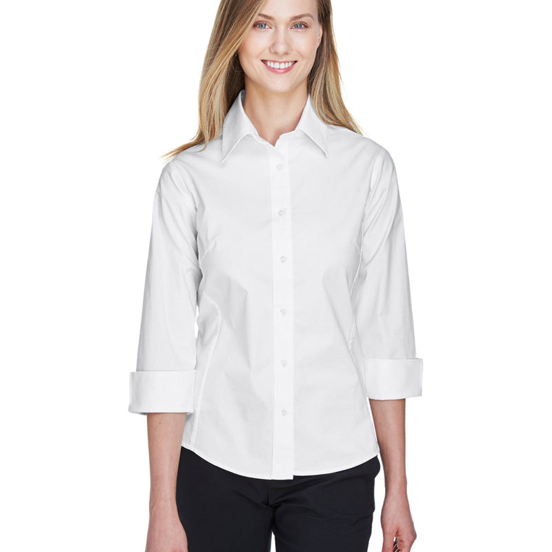 Women's Perfect Fit Three-Quarter Sleeve Stretch Poplin Dress Shirt