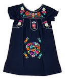 Traditional Mexican Girl Embroidered Dress - 100 Percent Cotton Fabric, Vibrant Embroidery, Knee Length, Multiple Colors, Sizes 2-8