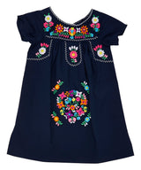 Traditional Mexican Girl Embroidered Dress - 100 Percent Cotton Fabric, Vibrant Embroidery, Knee Length, Multiple Colors, Sizes 2-8