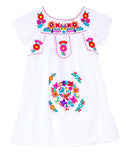 Traditional Mexican Girl Embroidered Dress - 100 Percent Cotton Fabric, Vibrant Embroidery, Knee Length, Multiple Colors, Sizes 2-8