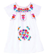 Traditional Mexican Girl Embroidered Dress - 100 Percent Cotton Fabric, Vibrant Embroidery, Knee Length, Multiple Colors, Sizes 2-8
