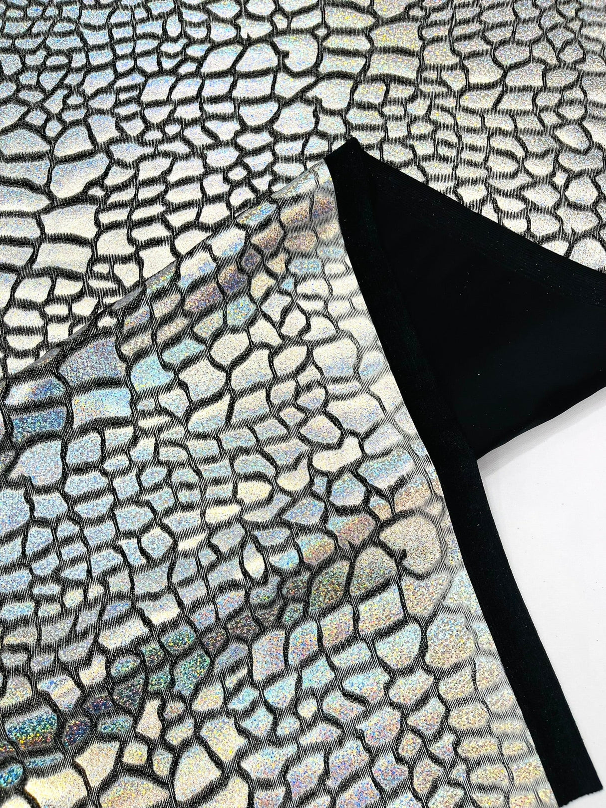 Dragon Skin Foil Stretch Velvet Fabric - Iridescent Snake Print, 58" Width (1 Yard)