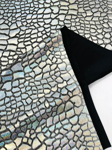 Dragon Skin Foil Stretch Velvet Fabric - Iridescent Snake Print, 58" Width (1 Yard)