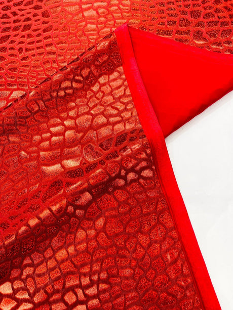 Dragon Skin Foil Stretch Velvet Fabric - Iridescent Snake Print, 58" Width (1 Yard)