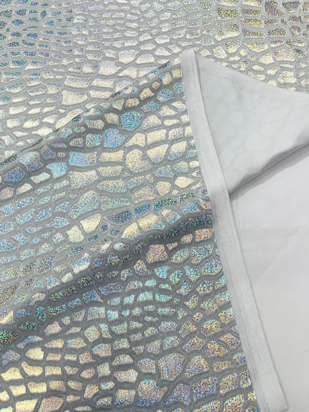 Dragon Skin Foil Stretch Velvet Fabric - Iridescent Snake Print, 58" Width (1 Yard)
