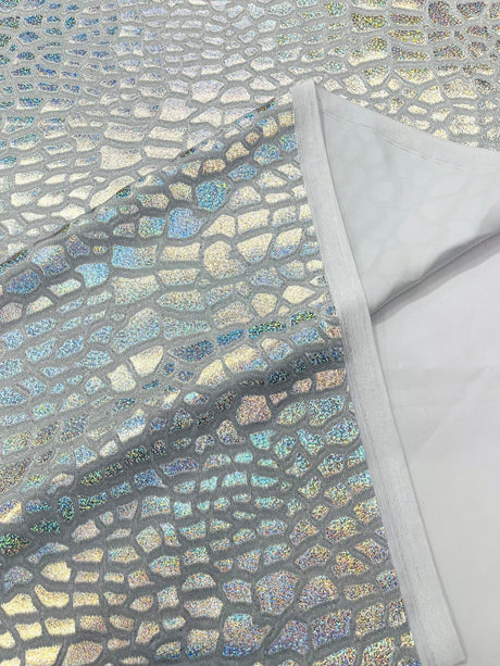 Dragon Skin Foil Stretch Velvet Fabric - Iridescent Snake Print, 58" Width (1 Yard)