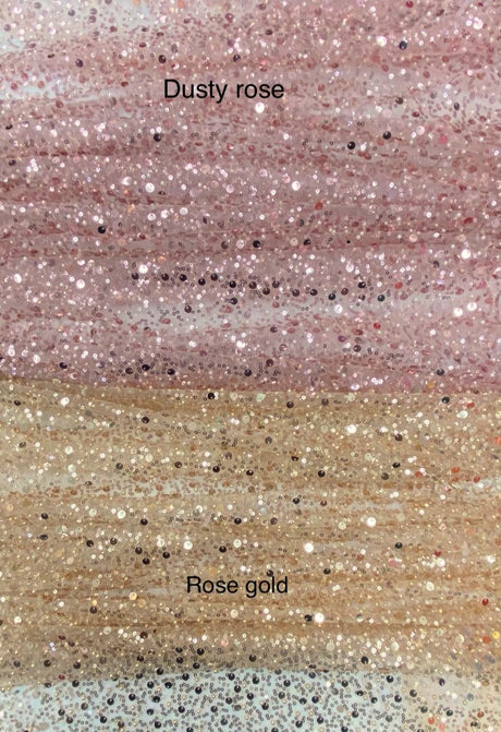 BPS Mesh Lace Polyester Fabric - Dusty Rose Beads, Pearls, Sequins, 60" Width