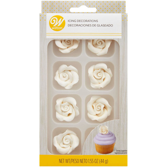 Wilton Royal White Rose Icing Decorations – Medium, 8 Count