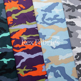Conflict Camo Polyester Spandex Fabric - Purple/Grey/Blue/Green Camo Print, 58/60" Width, 4-Way Stretch (1 Yard)
