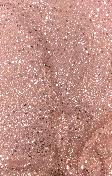 BPS Mesh Lace Polyester Fabric - Dusty Rose Beads, Pearls, Sequins, 60" Width