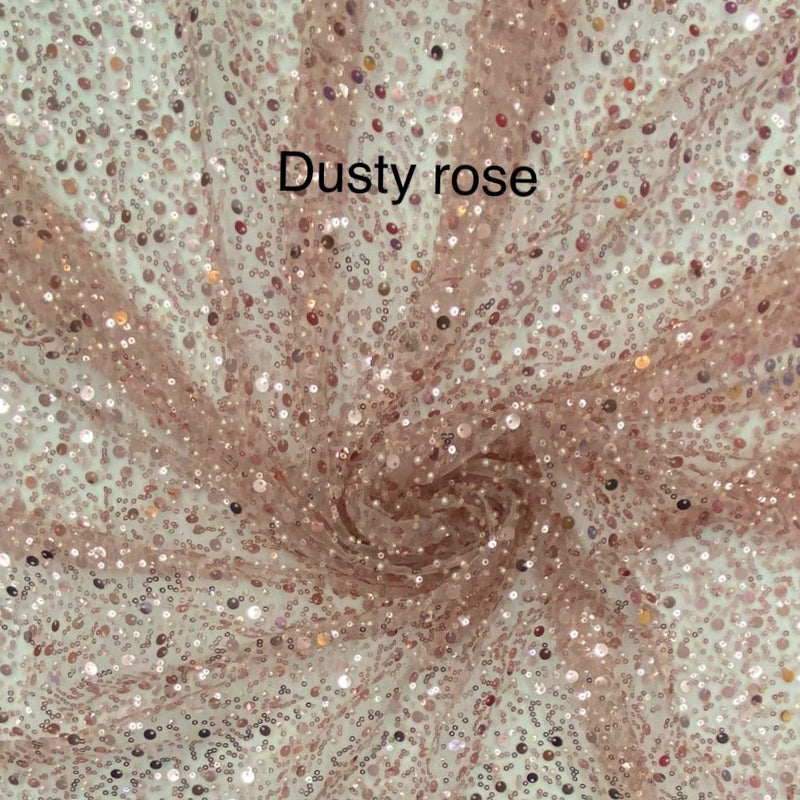 BPS Mesh Lace Polyester Fabric - Dusty Rose Beads, Pearls, Sequins, 60" Width