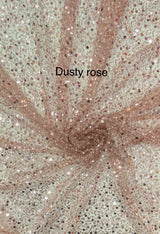 BPS Mesh Lace Polyester Fabric - Dusty Rose Beads, Pearls, Sequins, 60" Width