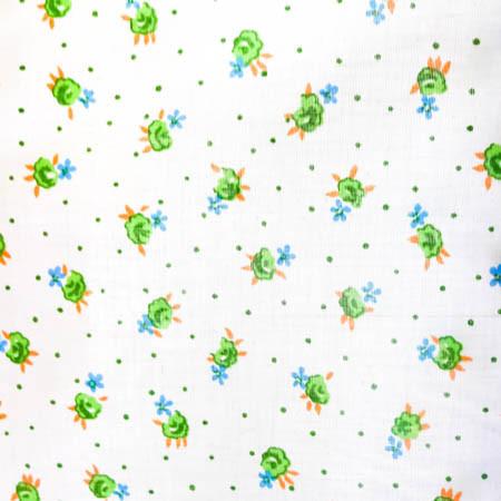 Florals and Dots Green Poly Cotton Fabric,