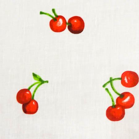 Cherry Toss White Poly Cotton Fabric,