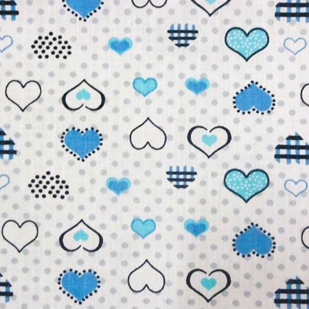 Hearts on Dots Blue Poly Cotton Fabric,