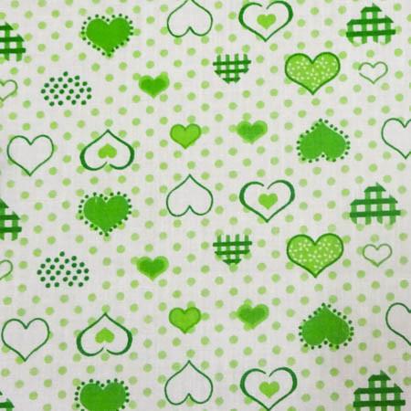 Hearts on Dots Green Poly Cotton Fabric,