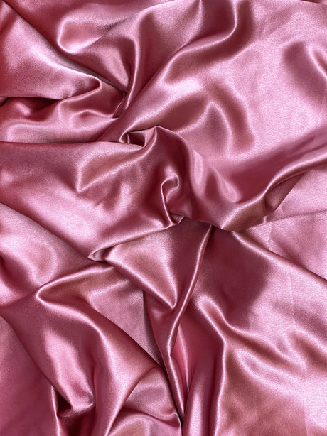 Crepe Satin Polyester Fabric - Dusty Rose, Shiny Matte Finish, 58" Width (1 Yard)