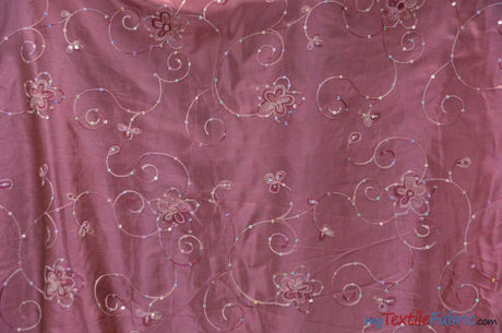 Aurora Taffeta Embroidered Floral Taffeta Fabric - Multi Color Floral Embroidery With Sequins, 54" Width (1 Yard)