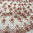 3D Floral Beaded Lace Fabric - Baby Blue, 3D Floral Embroidery, 55" Width